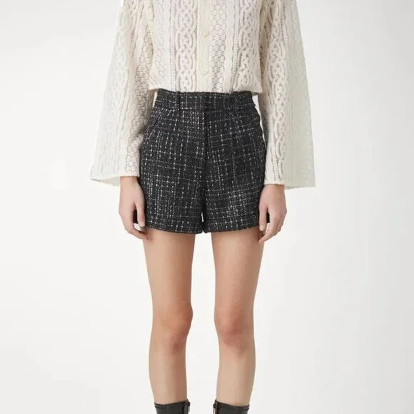 NWT | The Kooples | Black High Waist Shorts with Silver Metallic Thread - Picture 2 of 12